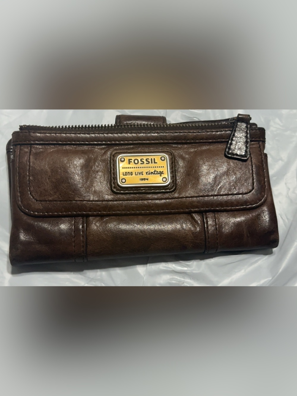 Fossil Dark Brown Leather Zip & Flap Wallet